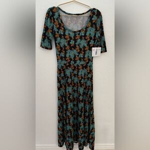 NWT- LuLaRoe- Ana- maxi dress with Teal and Mustard Floral size small